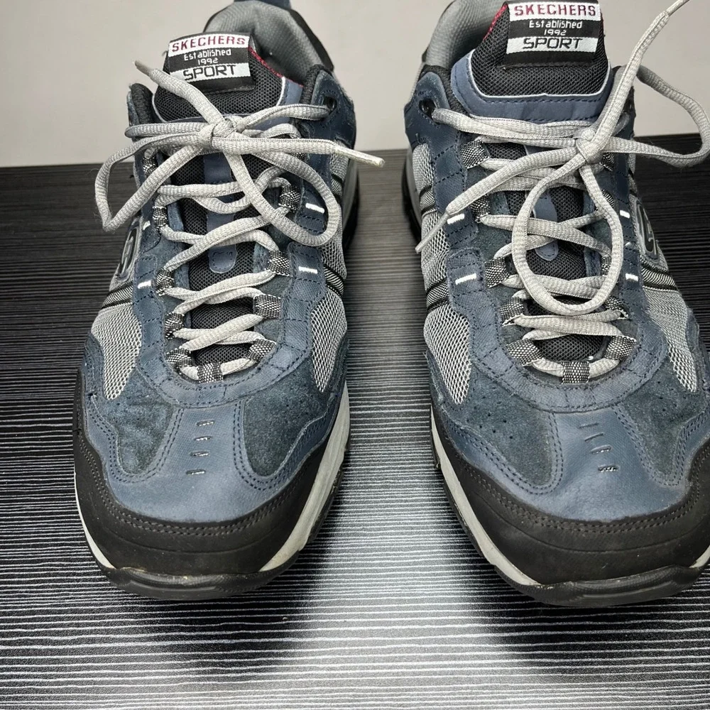 Skechers Sport Sneaker 51241 Mens 12 Wide Navy Grey Leather Textile Memory Foam